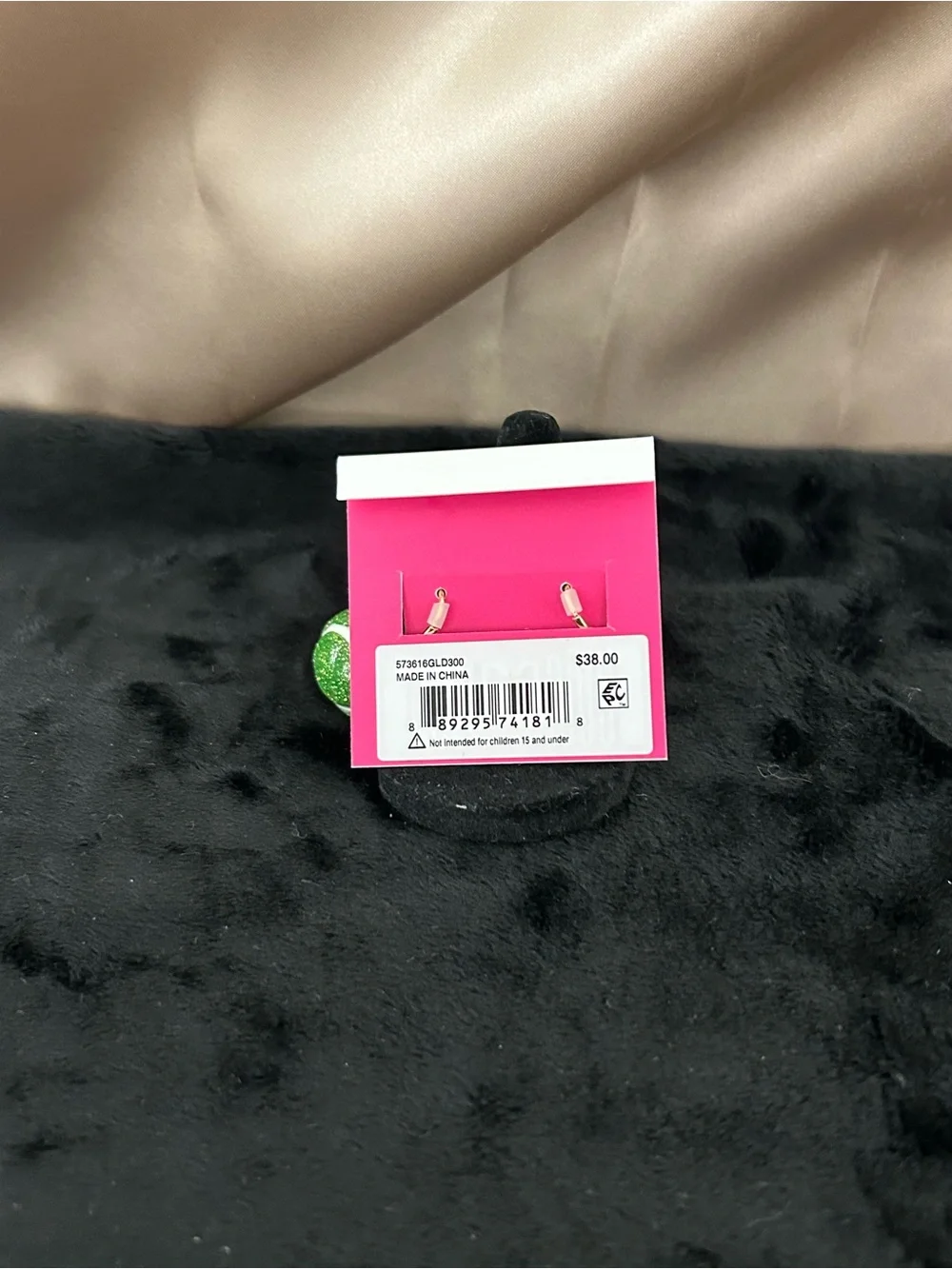 Betsey Johnson Green Glitter Tennis Ball Earrings with Blue Bow